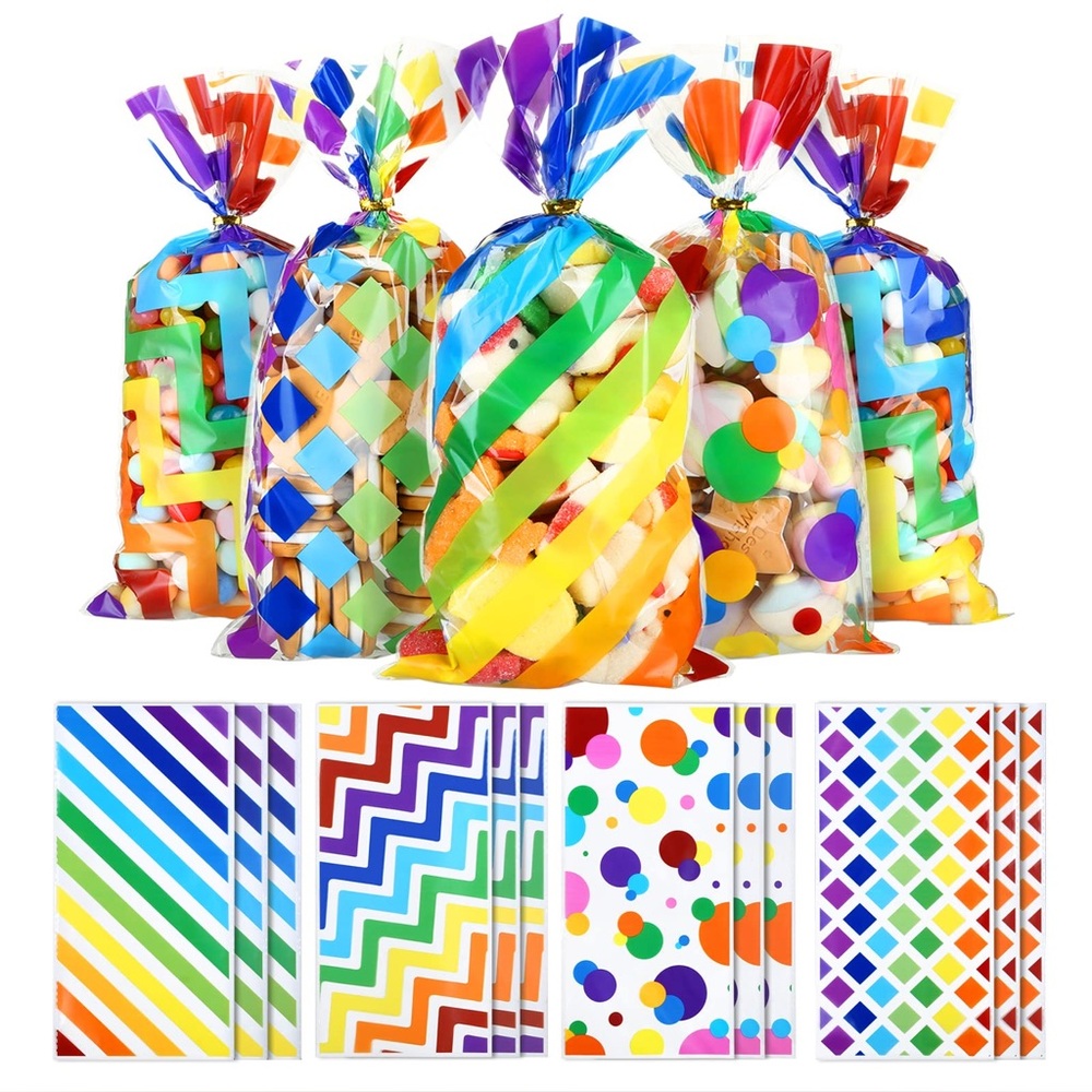 NEW 100 Cellophane Treat Goodie Bags with Twist Ties Business Clear & Colourful